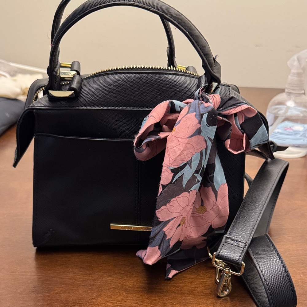 Steve Madden Black Satchel with Pink Floral Scarf
